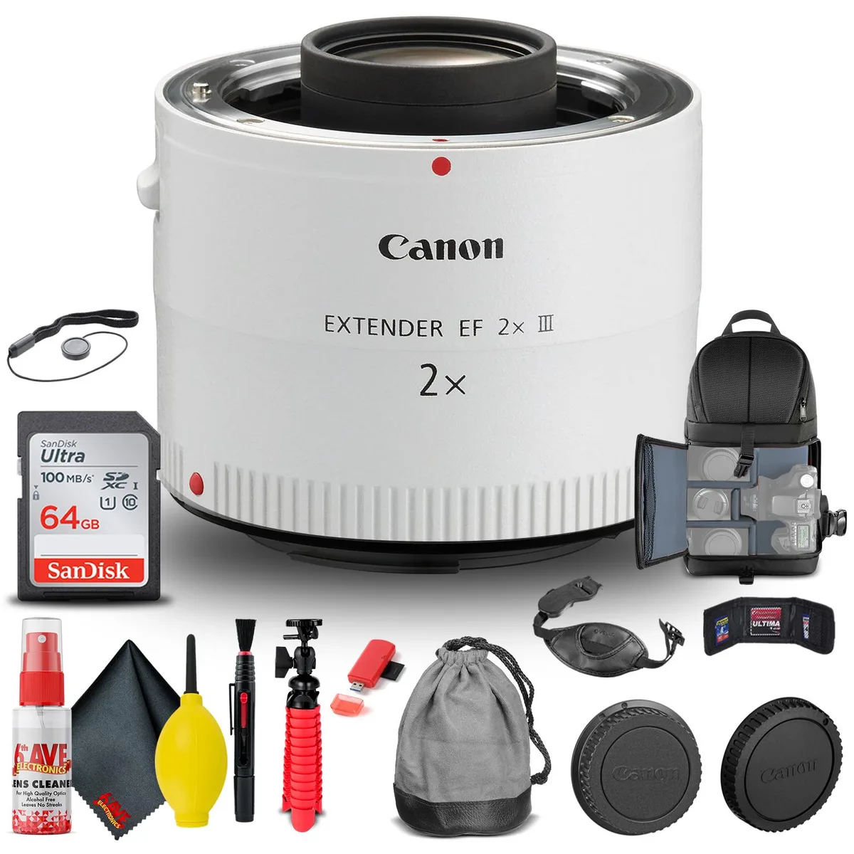 Canon Canon Extender EF 2X III 4410B002 Bundle with Backpack, 64GB Card, Reader, Tripod — product photo