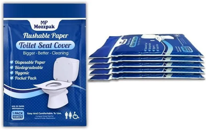 Pack of 60 white flushable biodegradable toilet seat covers in resealable bags