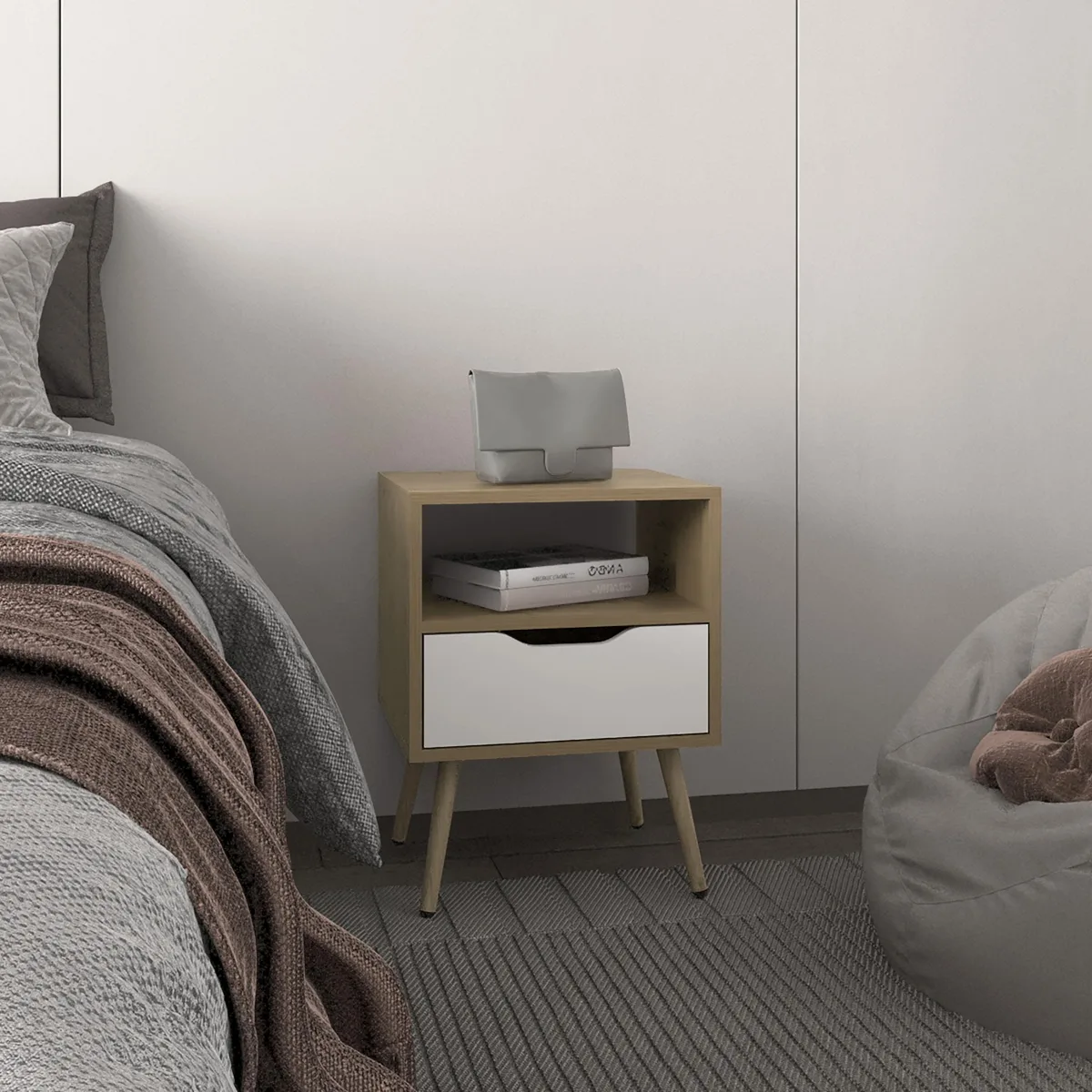 tuphen tuphen Nightstand 1 Drawer 1 Shelf Natural Oak White — product photo