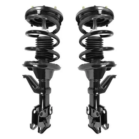 Pair of new Unity front complete strut assemblies, silver steel coils and black dampers