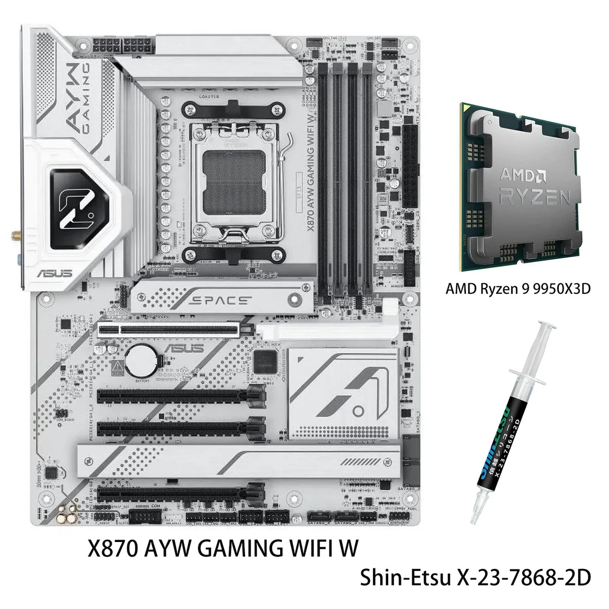ASUS ASUS X870 AYW GAMING WIFI W AMD motherboard &amp; Ryzen 9 9950X3D CPU combo — product photo
