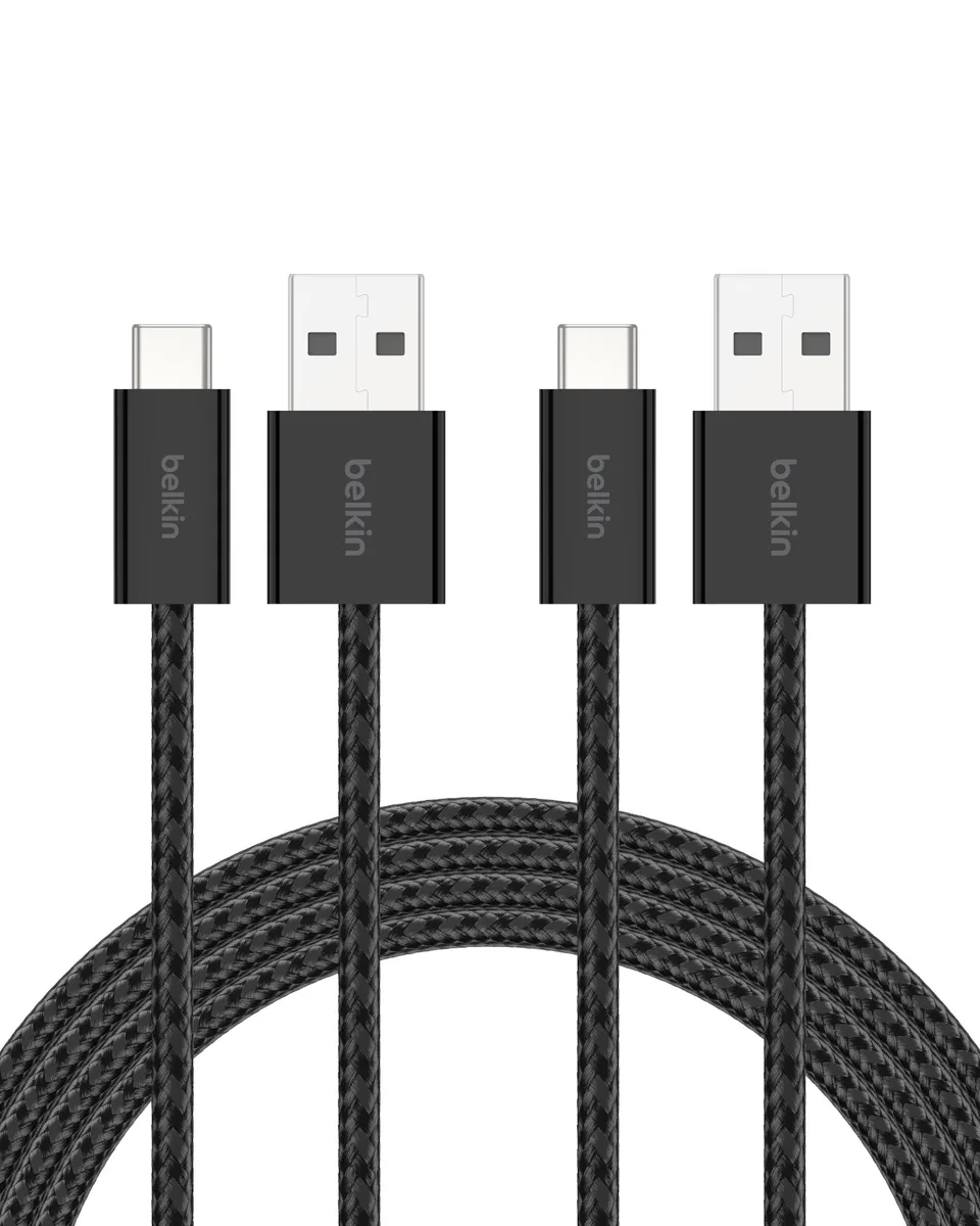  Belkin BoostCharge USB-A to USB-C Cable 2-Pack 6.6ft 15W Black — product photo