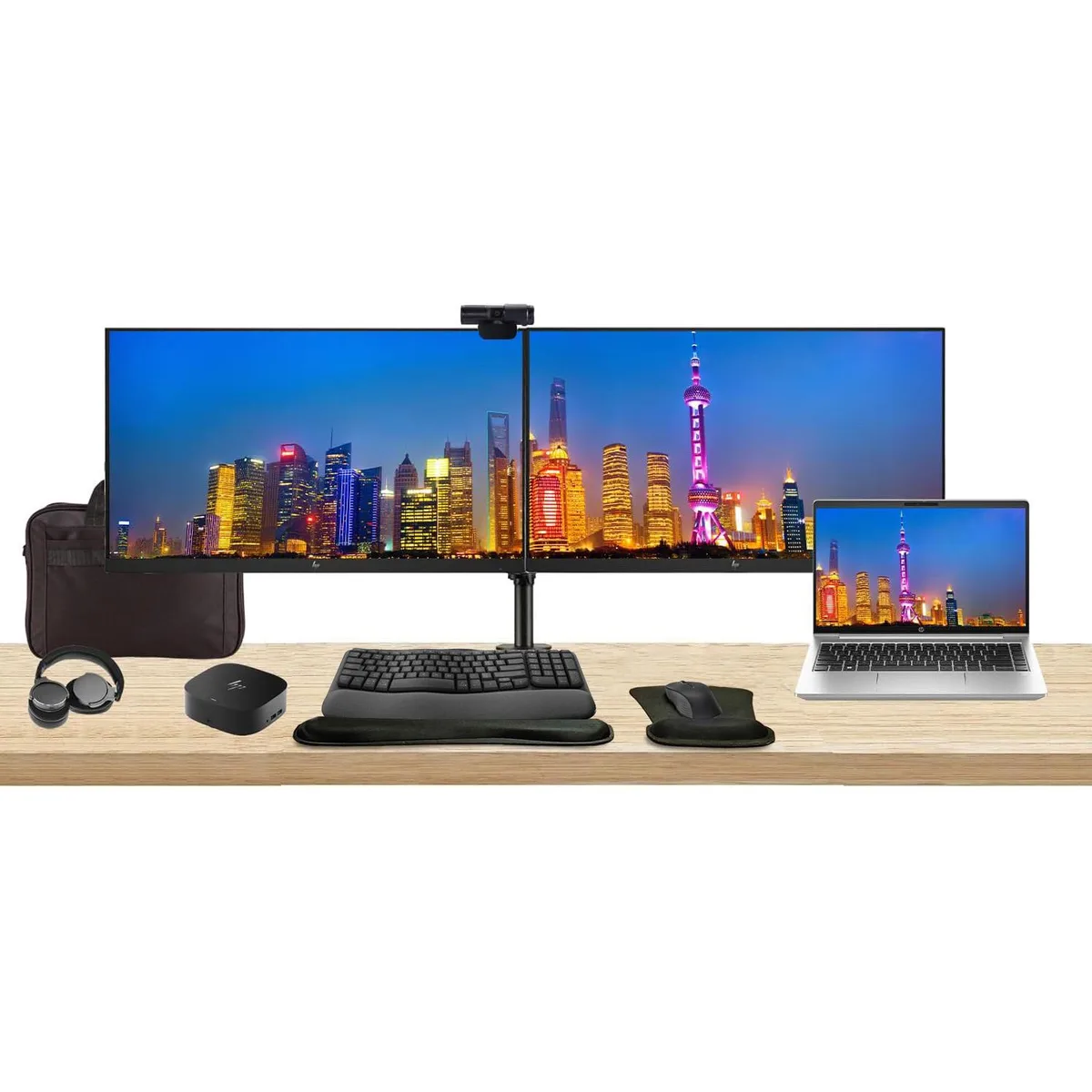 HP HP ProBook 440 G10 14" i5-1335U 16GB 256GB SSD + 2x 27" Monitors, Dock, MK670, Webcam, Headphones, Bag — product photo