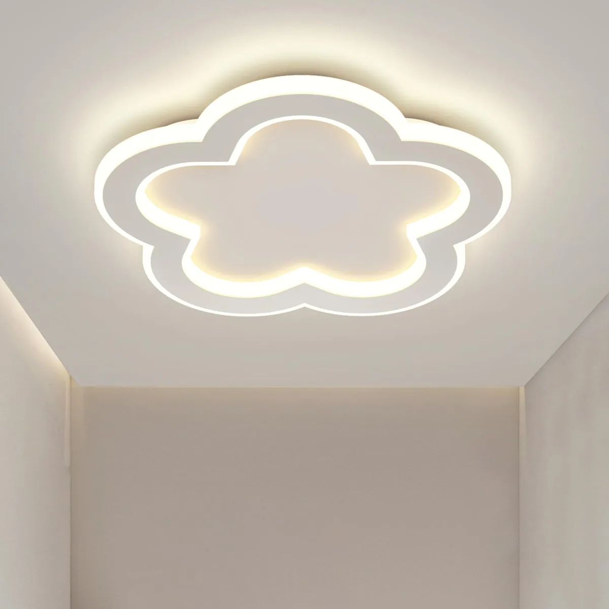 White flush-mount LED ceiling lamp, 9.8 inch round acrylic shade with remote control