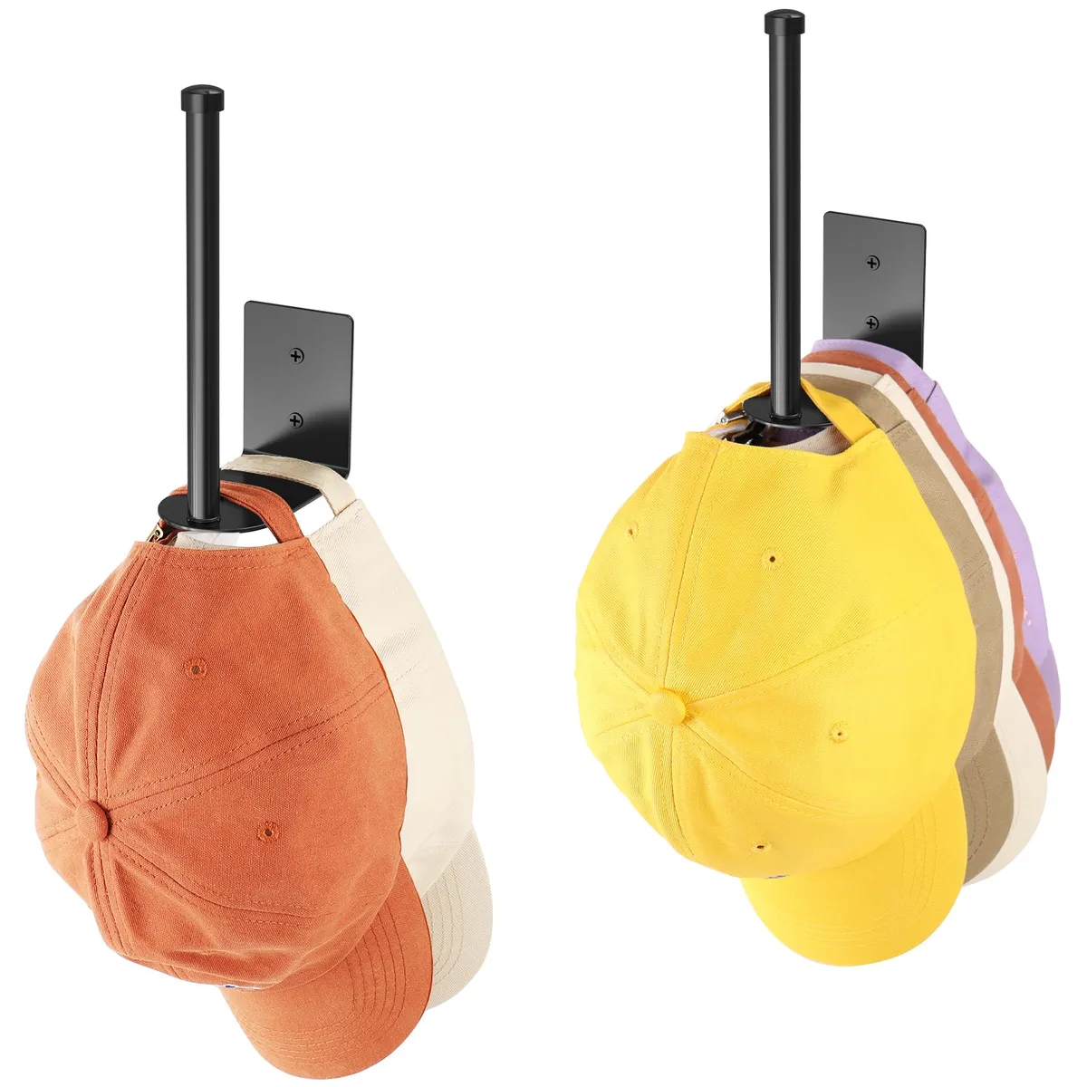Two black stainless steel hat racks, six inches each