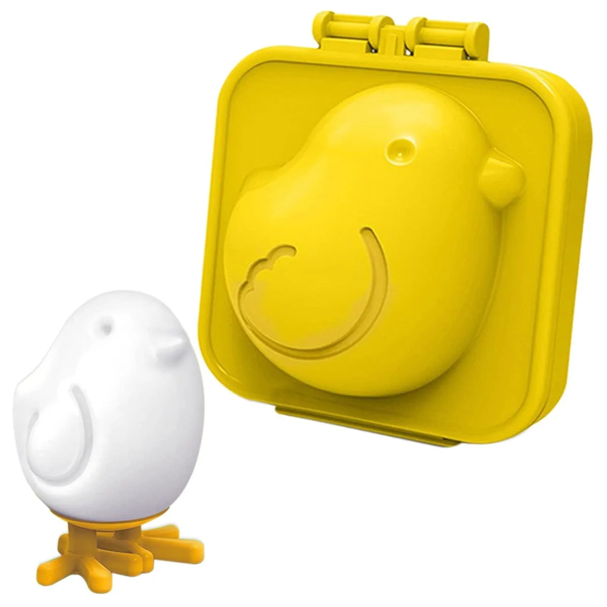 Yellow oval boiled egg mold, 2.75 by 2.36 inches, smooth ABS plastic