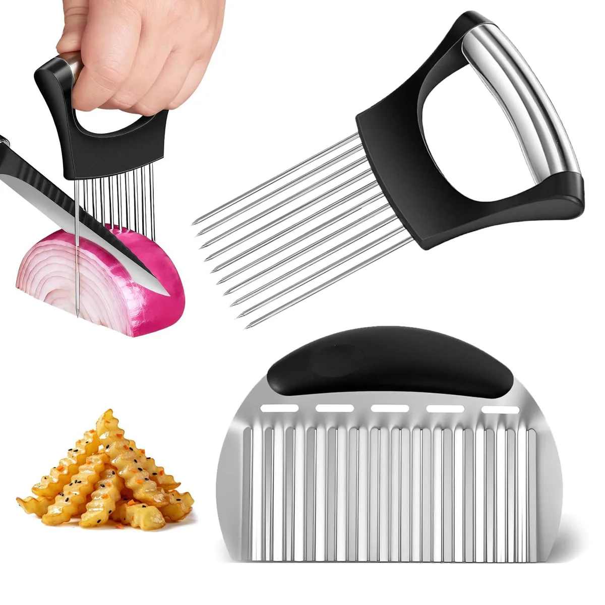  Smloplom QCQ Steel Onion Holder &amp; Crinkle Cutter — product photo