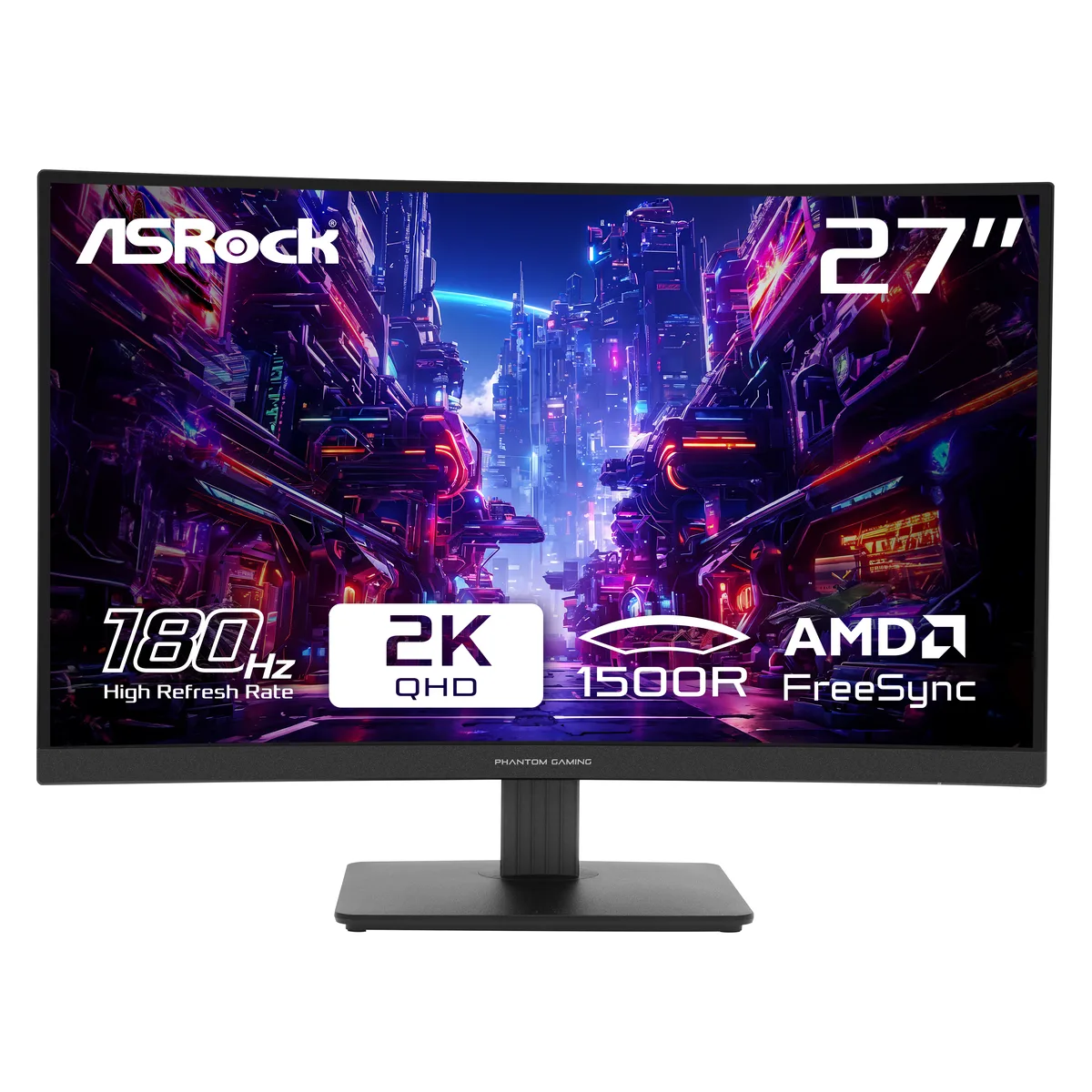ASRock Phantom Gaming ASRock Phantom Gaming PG27QRT1B 27" 180Hz QHD curved gaming monitor — product photo