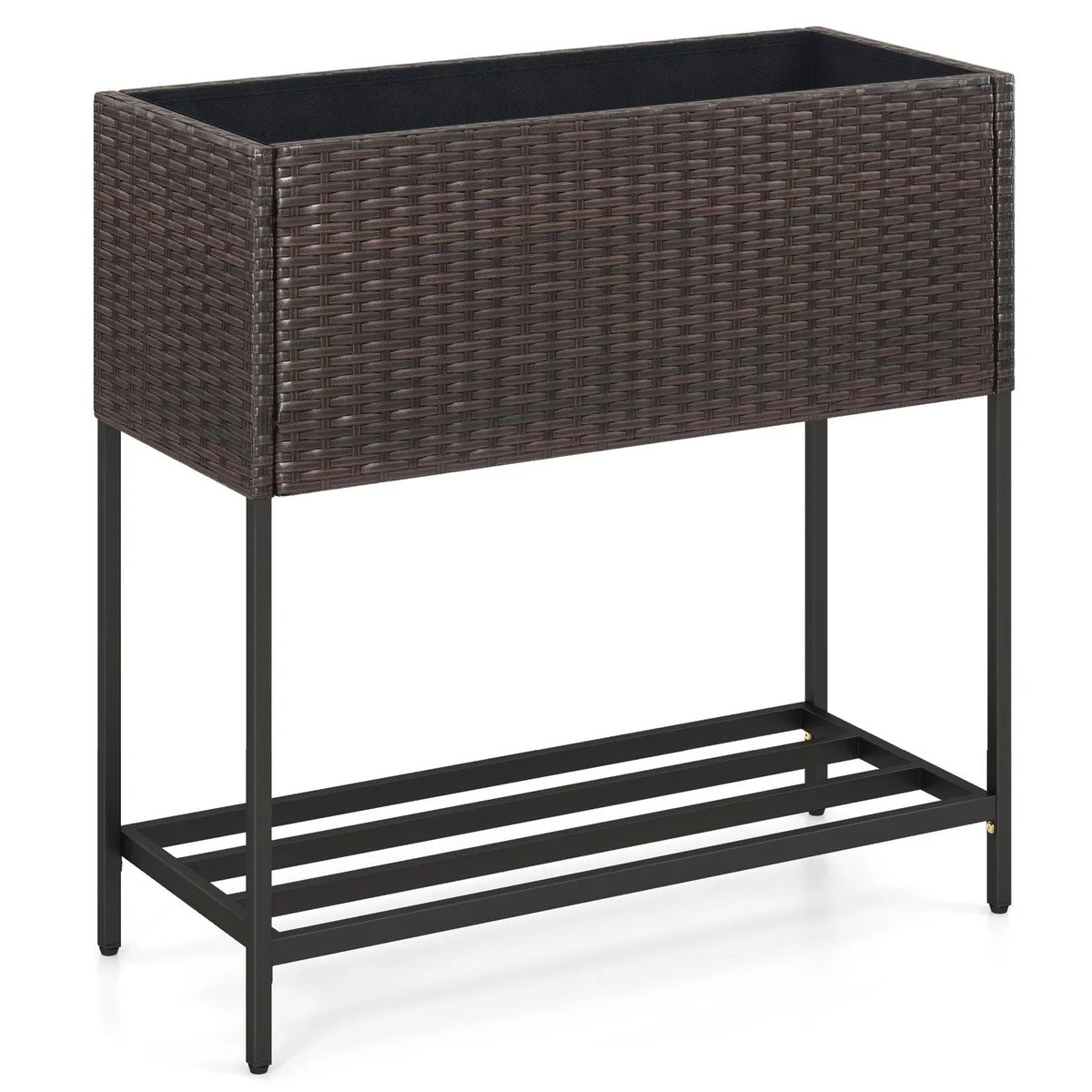 SlickBlue SlickBlue Wicker Raised Garden Bed 28" x 12" x 28" with Shelf &amp; Liner — product photo