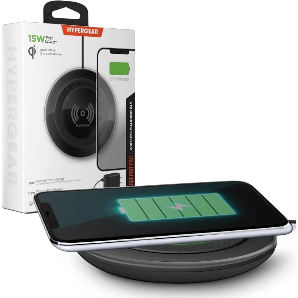 Black wireless charging pad, flat square form factor, matte finish