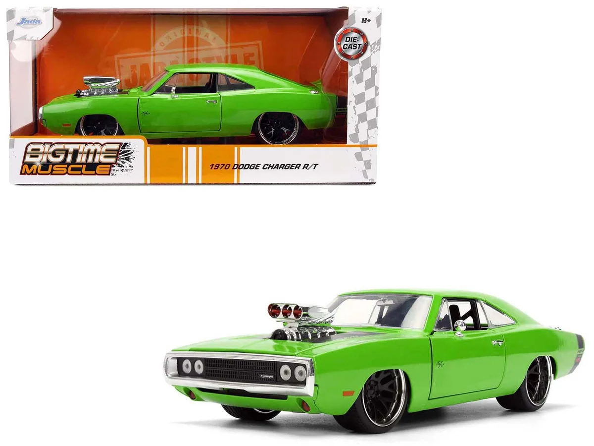 Jada Jada 1970 Dodge Charger R/T Bright Green Black Tail Stripe Bigtime Muscle 1/24 Diecast Hobby Collectible — product photo