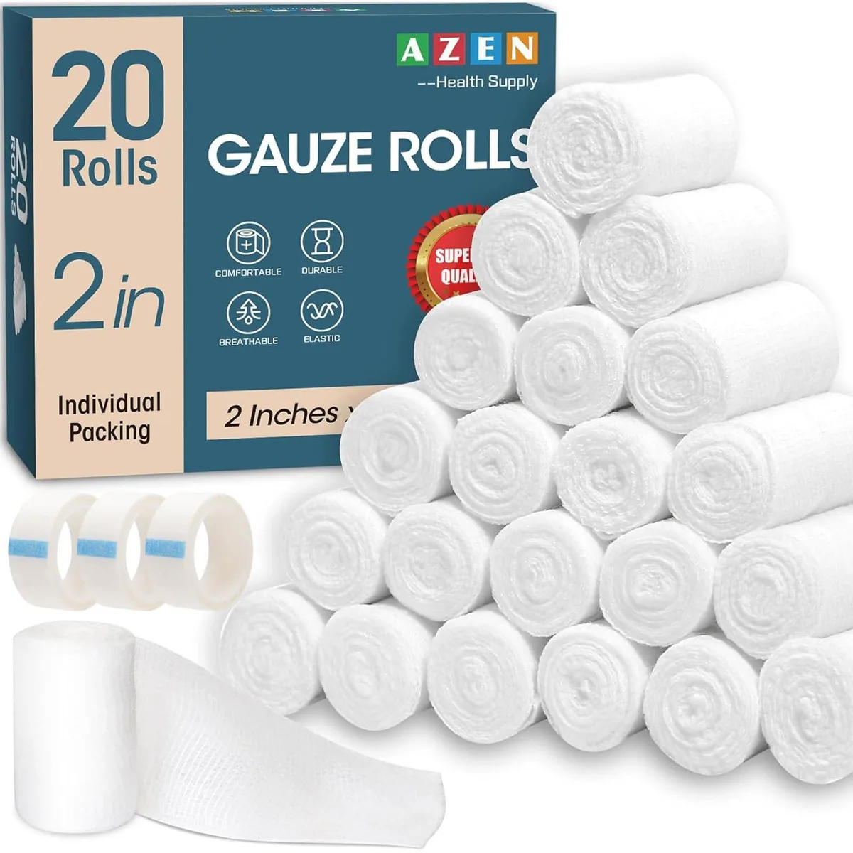  AZEN gauze20p-2in First Aid Gauze Rolls 20 Pack 2 in x 4.1 Yards — product photo