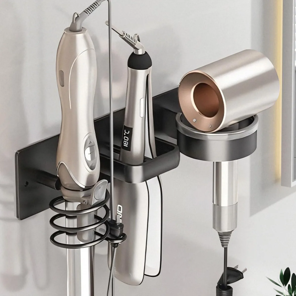  HOHOWU Hair Dryer Holder 3 in 1 Black 12.5x3.7x5.7 in — product photo