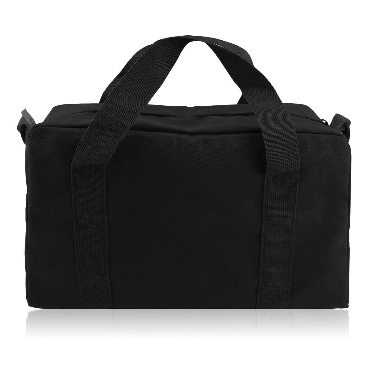 Black vinyl tool bag, 12 inch, wide zip top, carry handle, pack of 12