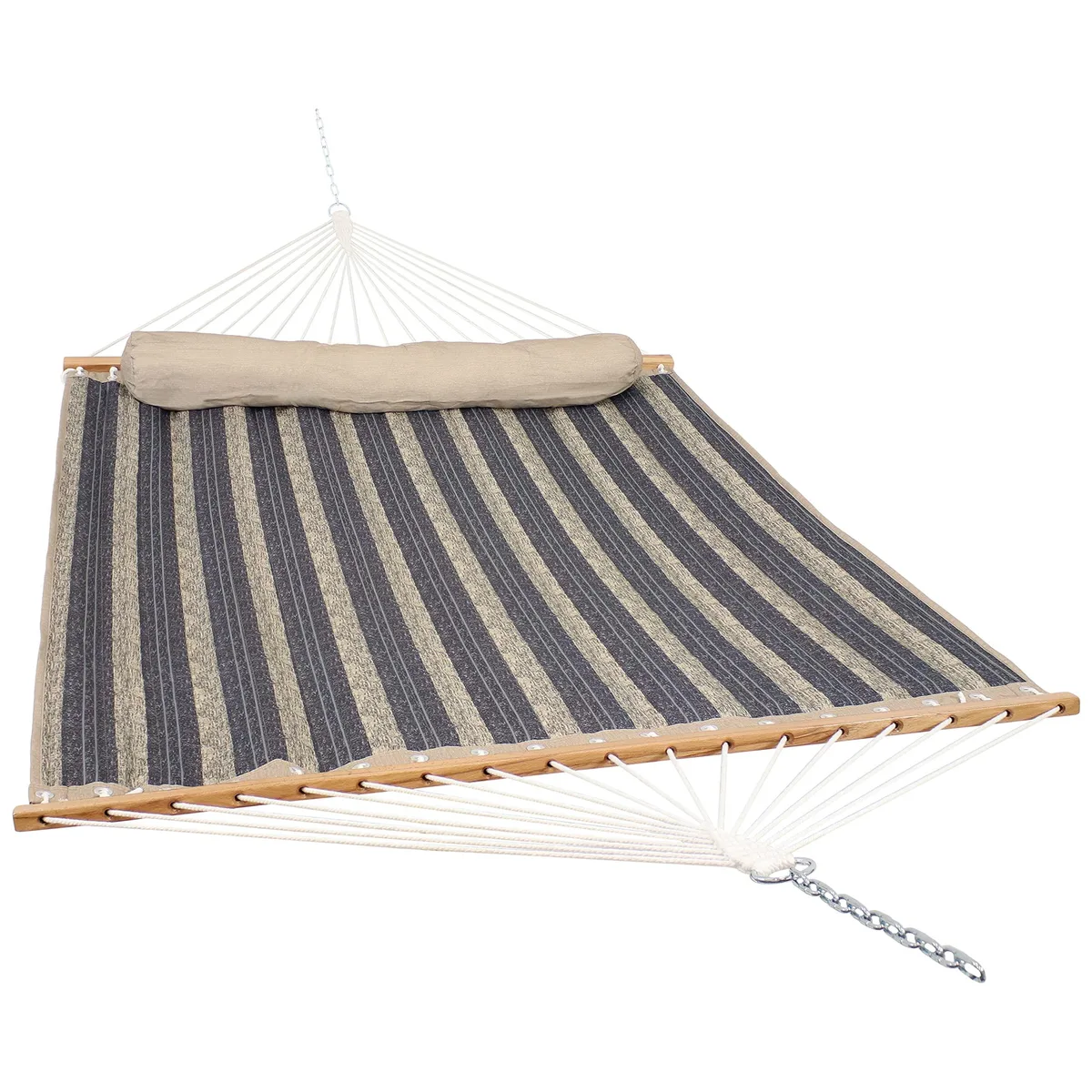 Quilted double hammock with spreader bars and pillow Mountainside pattern