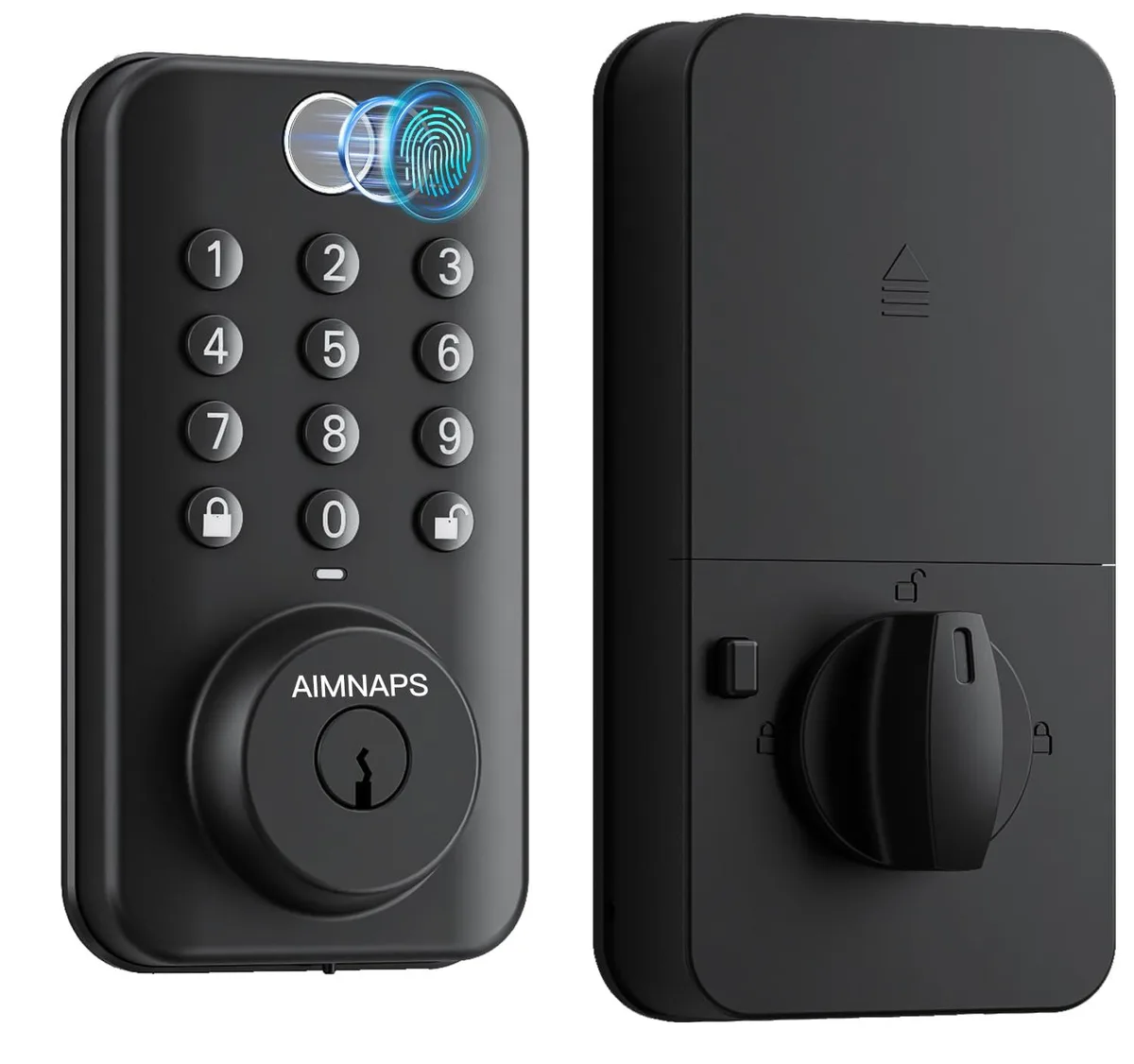 Silver fingerprint door lock with handle and keypad, fits doors 1.38 to 2.17 inches thick