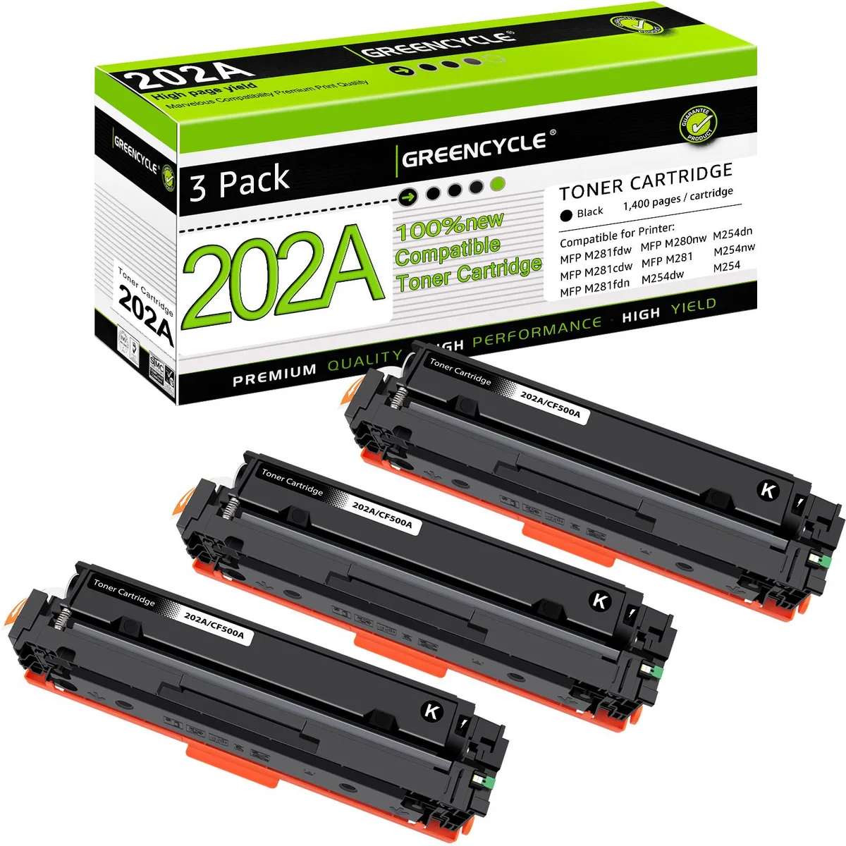 GREENCYCLE GREENCYCLE 202A Black toner cartridge 3-pack CF500A 1400 pages — product photo