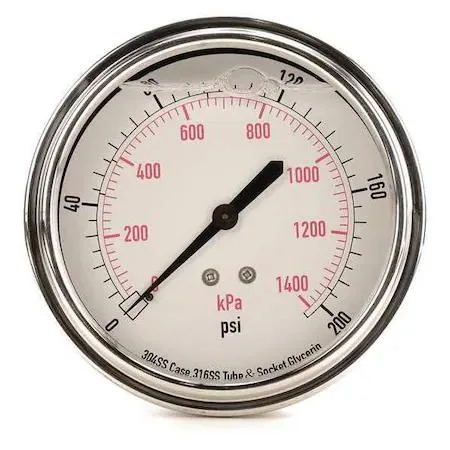 Value Brand Value Brand 4CFV4 Commercial Pressure Gauge 0 to 200 psi 3 1/2 in Dial 1/4 in NPT — product photo