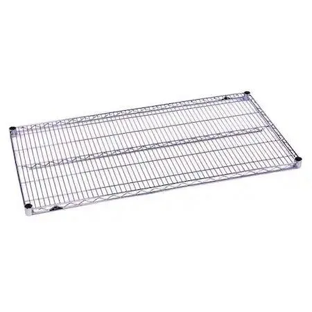 Four chrome-finish steel wire shelves, 24 by 48 inches each, with split sleeves