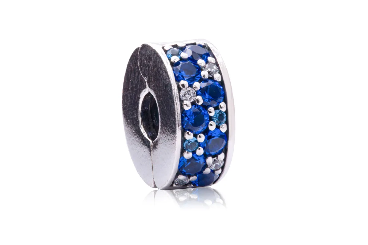 Sterling silver clip with sparkling blue and white mosaic design