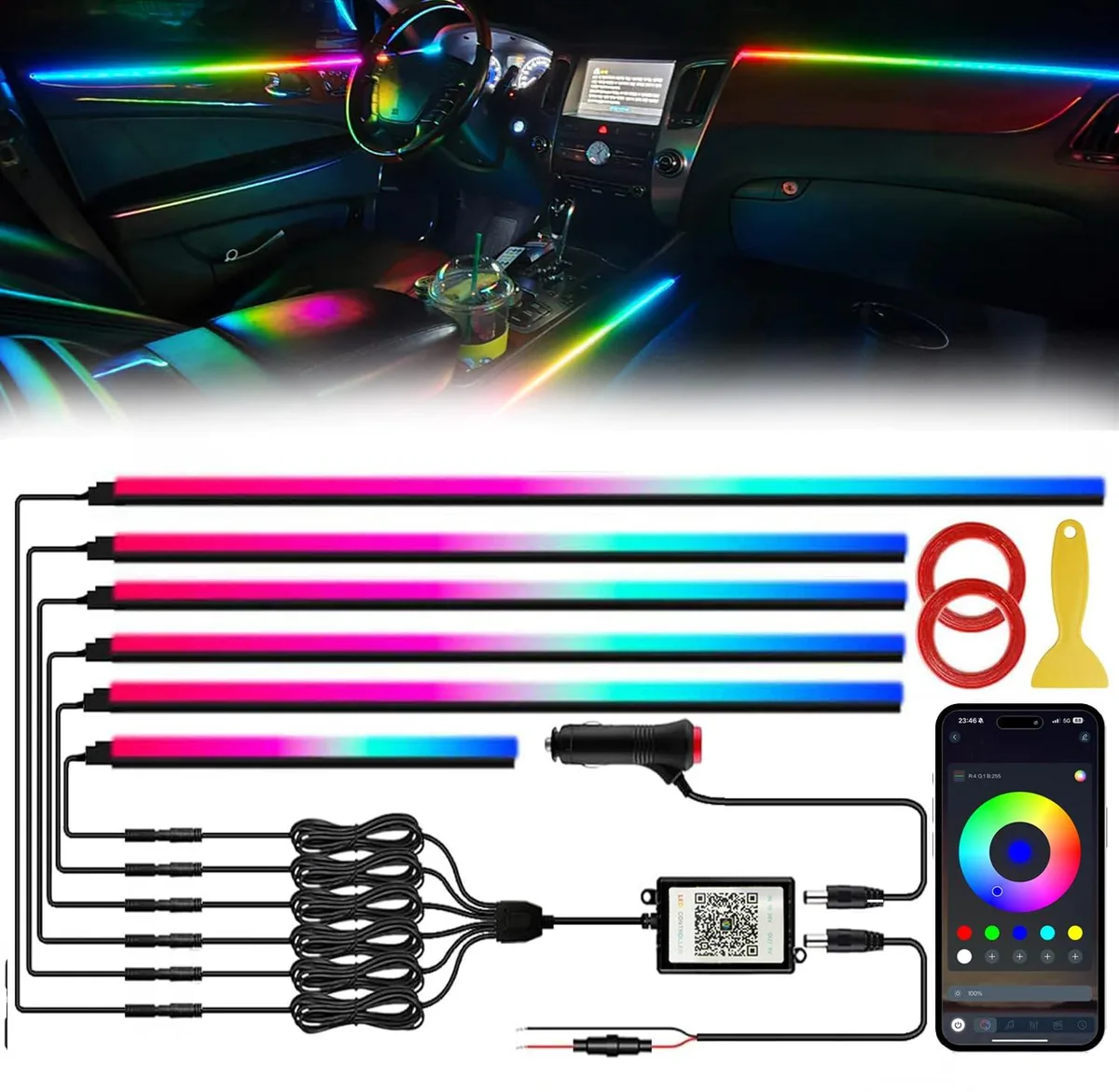Acrylic Interior Car LED Lights Wireless APP 6 in 1 Kit — product photo