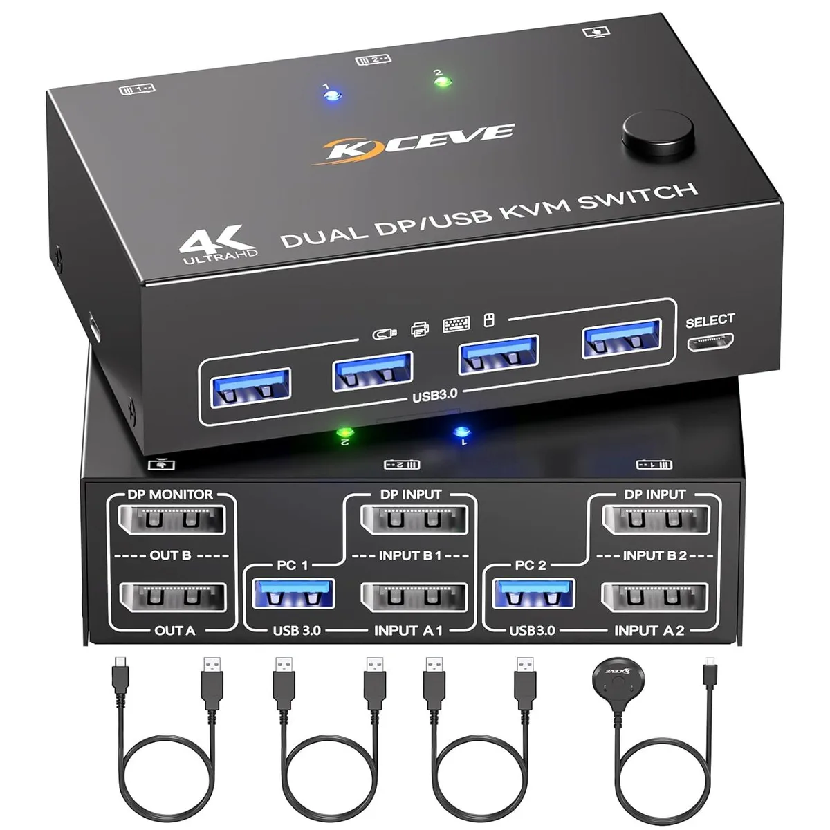 Hitoor Hitoor 202DP KVM Switch 2×2 DP 1.4 8K60 4K144 USB 3.0 Wired Remote — product photo
