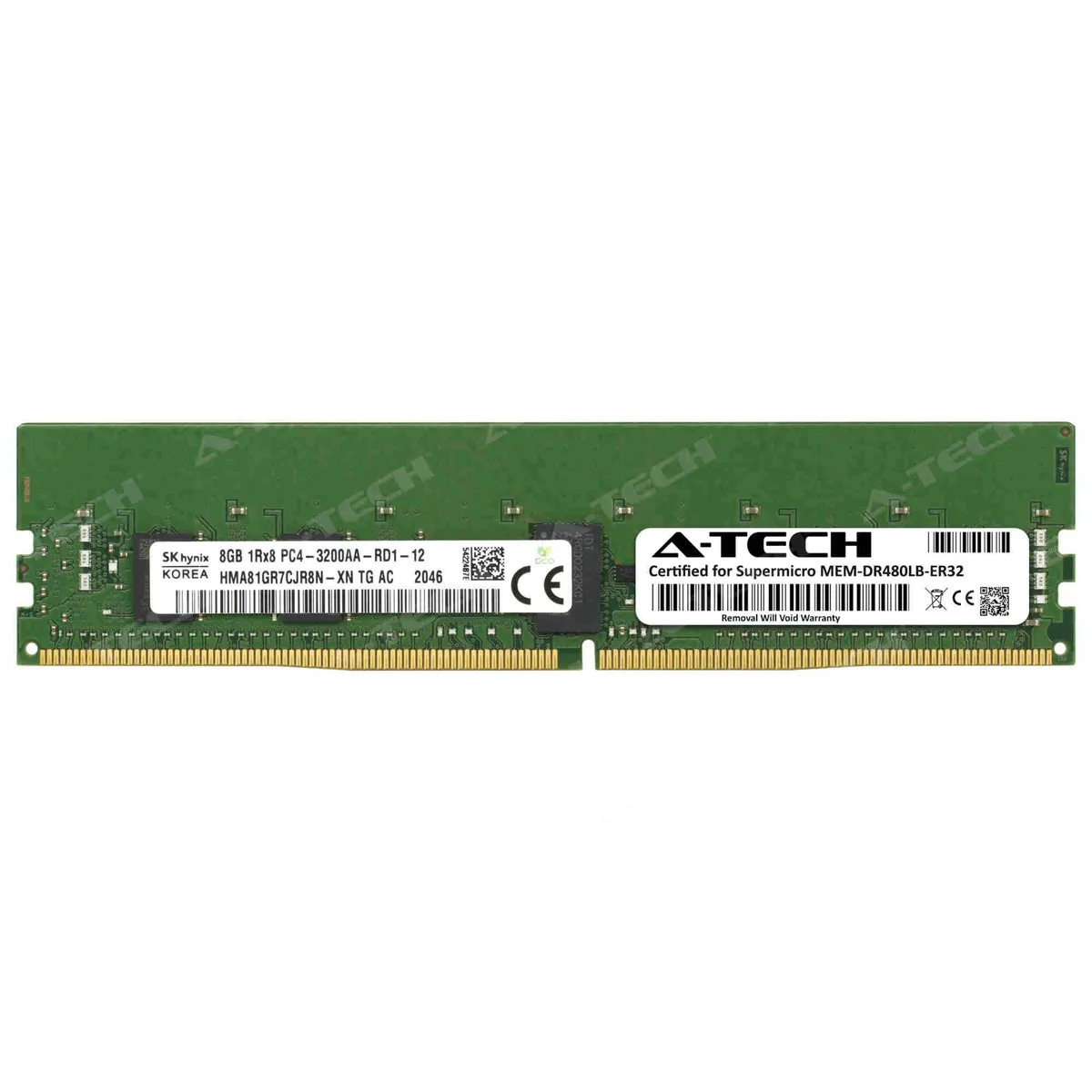 A-Tech A-Tech 8GB DDR4 3200MHz ECC Registered RDIMM 1Rx8 CL22 1.2V Supermicro Certified MEM-DR480LB-ER32 — product photo