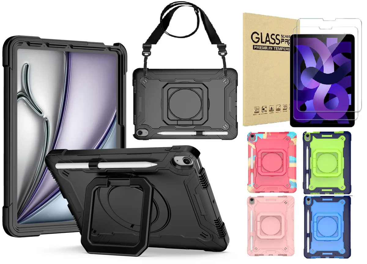 anicestore anicestore iPad Air 10.9 2022/2020 Rugged Case Rotating Stand Strap 2 Glass Black — product photo