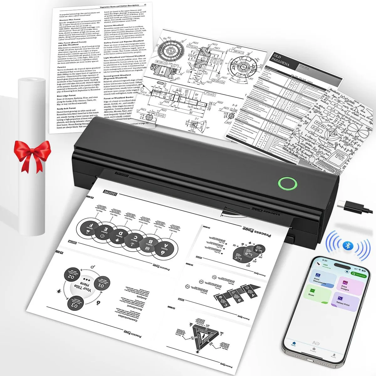  NADAIIN N80 portable receipt printer Bluetooth thermal 35 ppm 8.5x11 in — product photo