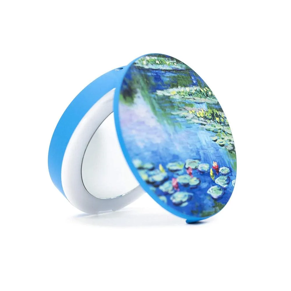 Blue square cosmetic compact with LED mirror and power bank