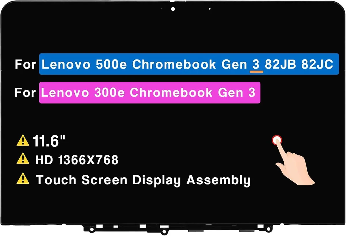 NUOLAISUN NUOLAISUN 11.6" Laptop Screen Replacement for Lenovo 500E 300E Chromebook Gen 3 (NO Pen Touch) — product photo