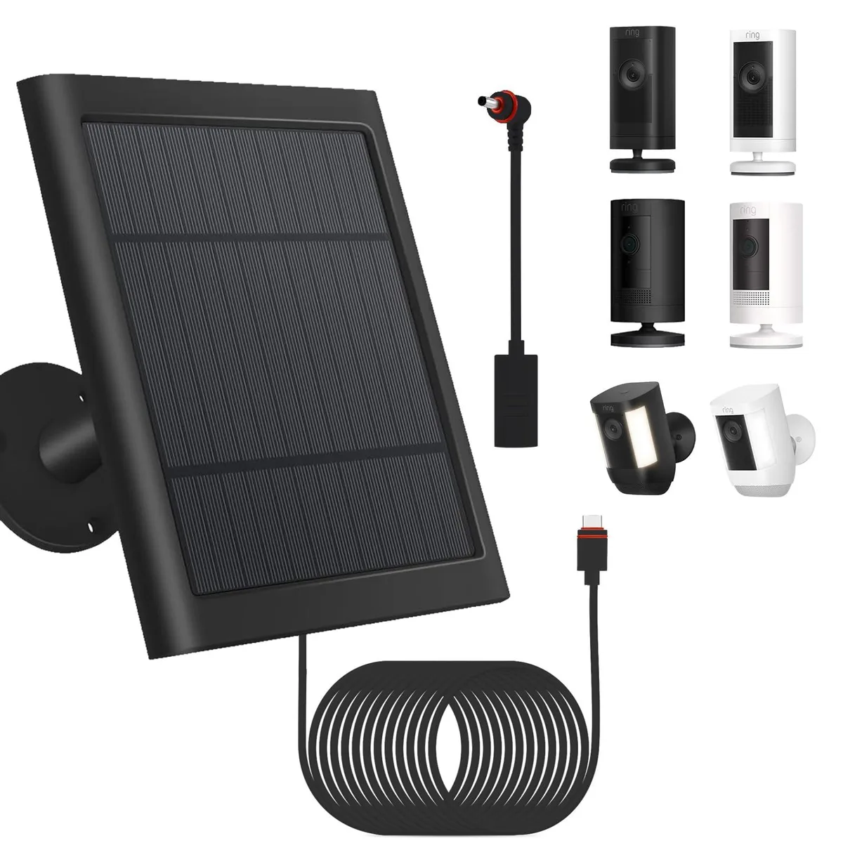 Small black solar panel with 360° bracket and 10ft cable