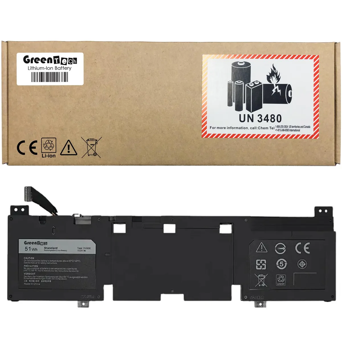 GreenTechLLC GreenTechLLC 3V806 laptop battery for Alienware 13 R2 51WHR 14.8V 3446mAh — product photo