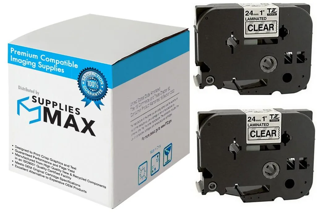 SuppliesMax SuppliesMax TZE-151_2PK Black on Clear Label Tape 24mm 8m 2 Pack — product photo