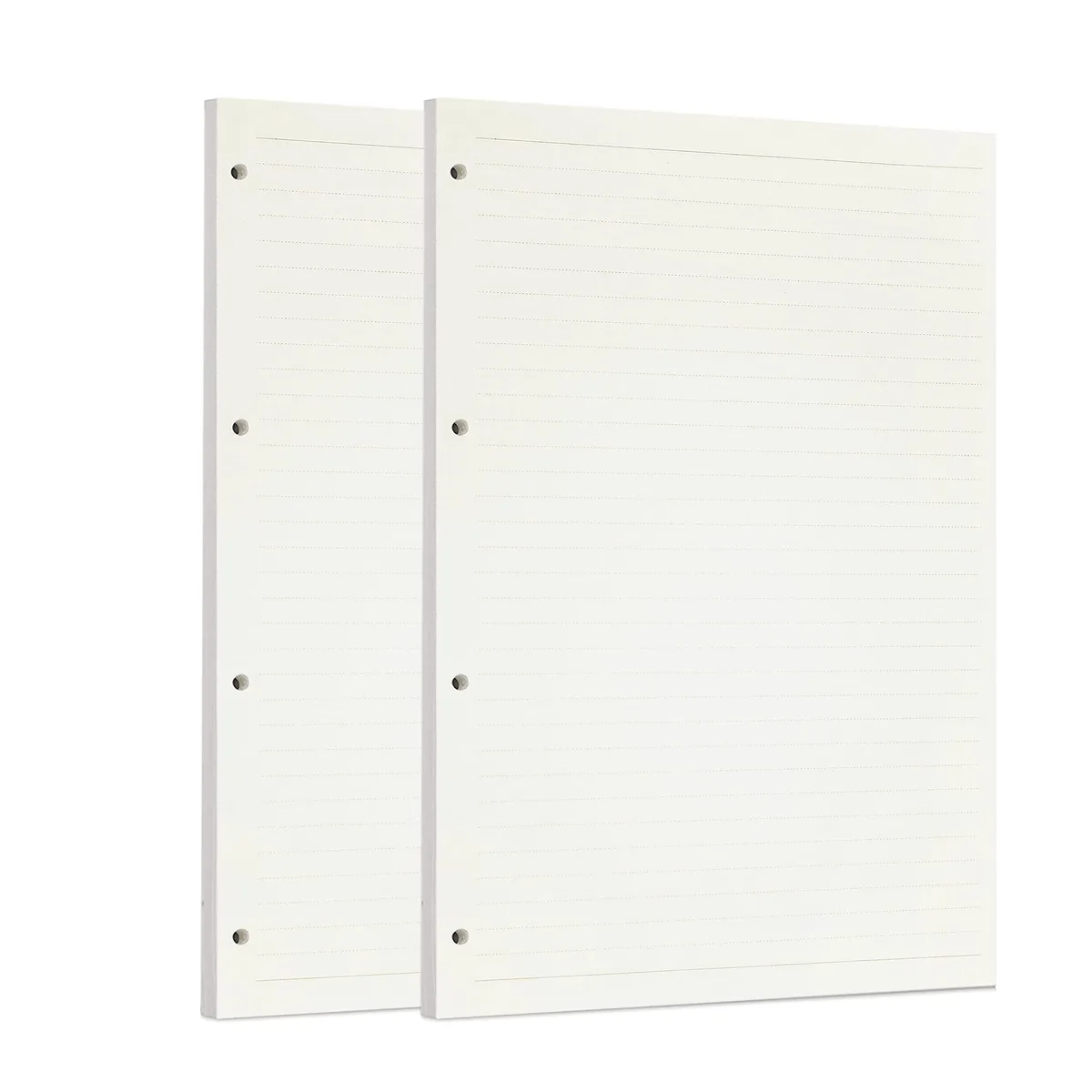 Two packs of white A4 lined loose-leaf paper with four punched holes, linen finish