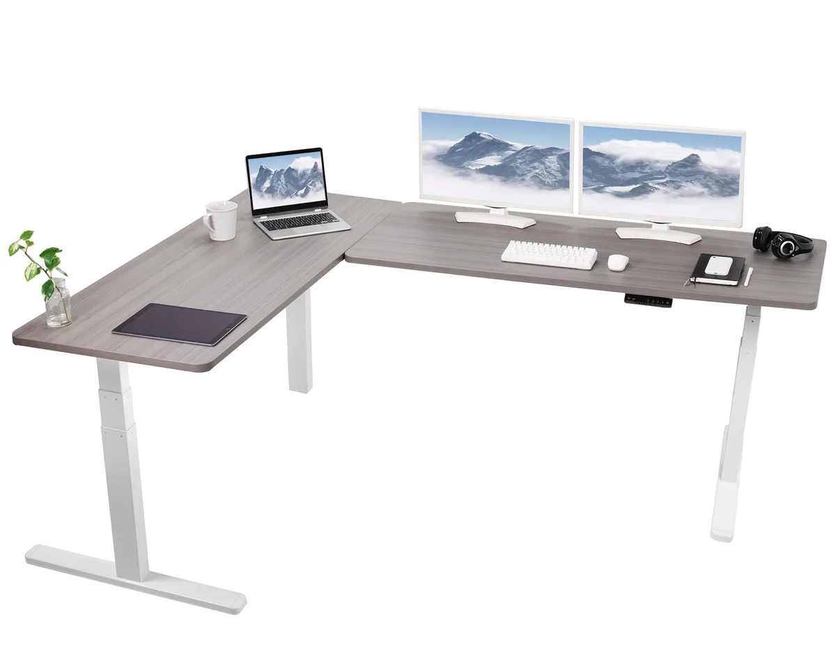 VIVO VIVO Electric Corner Desk 83" x 60" Dark Gray/White — product photo