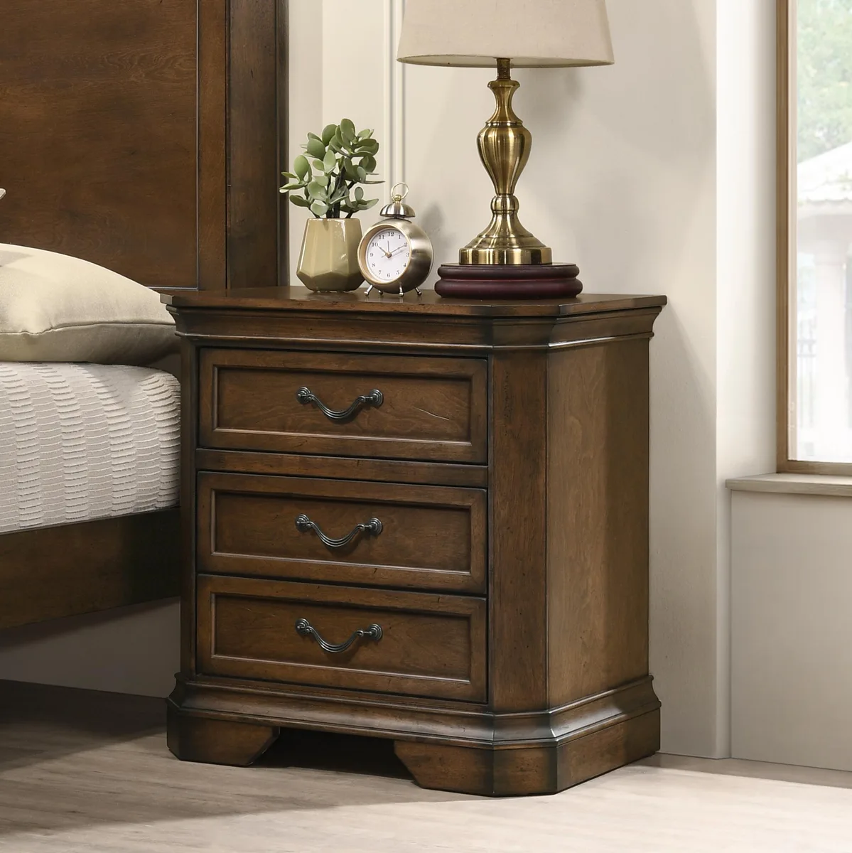 tuphen tuphen Maderne 3-Drawer Nightstand Antique Walnut 27"W x 16.8"D x 27.6"H — product photo
