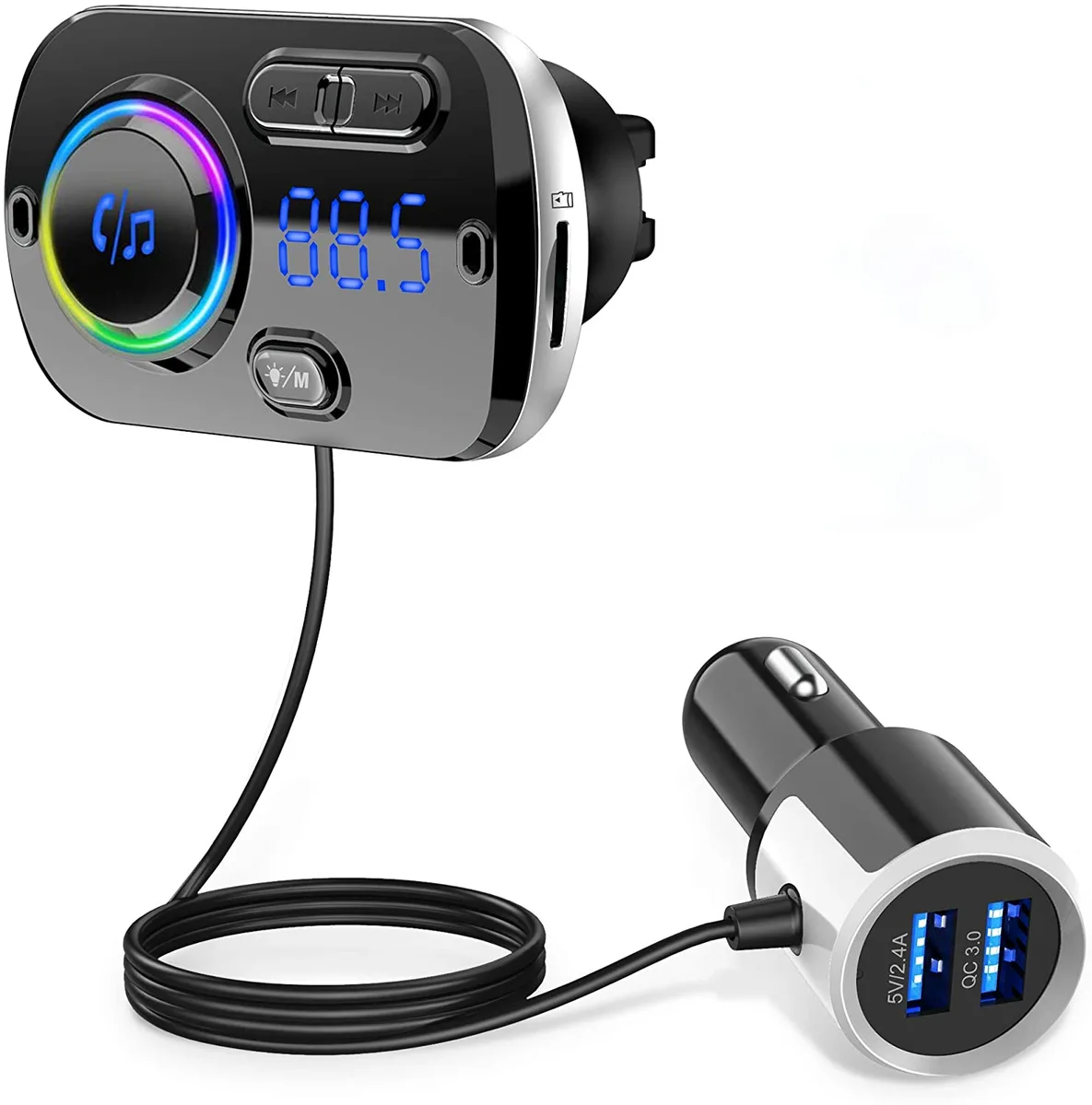 LUOM LUOM BC49BQ Bluetooth 5.0 FM Transmitter QC3.0 Dual USB Charger — product photo