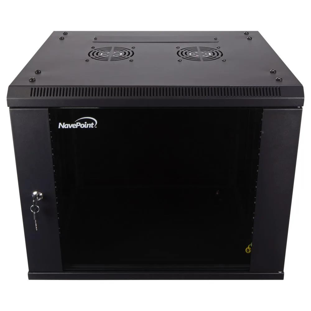 Black 9U wall-mount server rack 450mm deep with two built-in fans