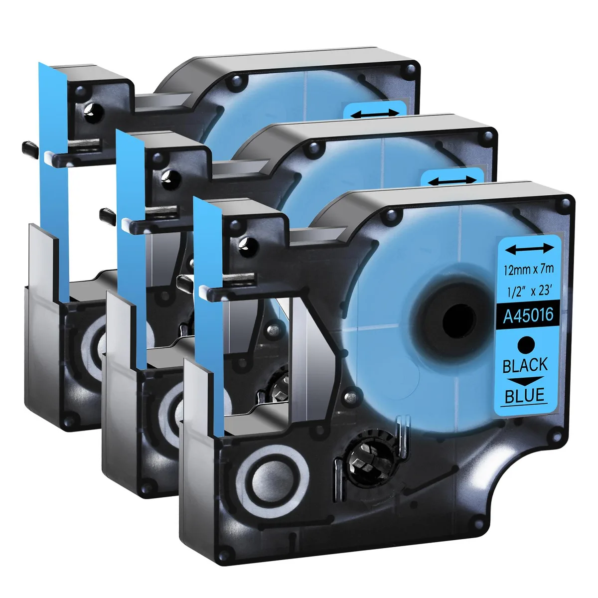 GREENCYCLE GREENCYCLE D1 Label Tape 12mm 23ft Black on Blue 3 Pack — product photo