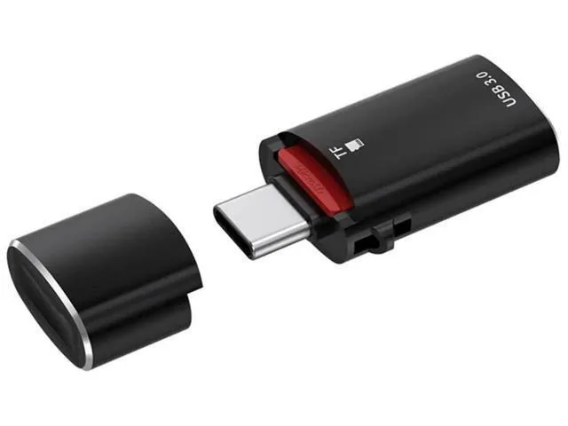 Compact 2-in-1 USB-C OTG adapter with Micro SD slot and USB-A port