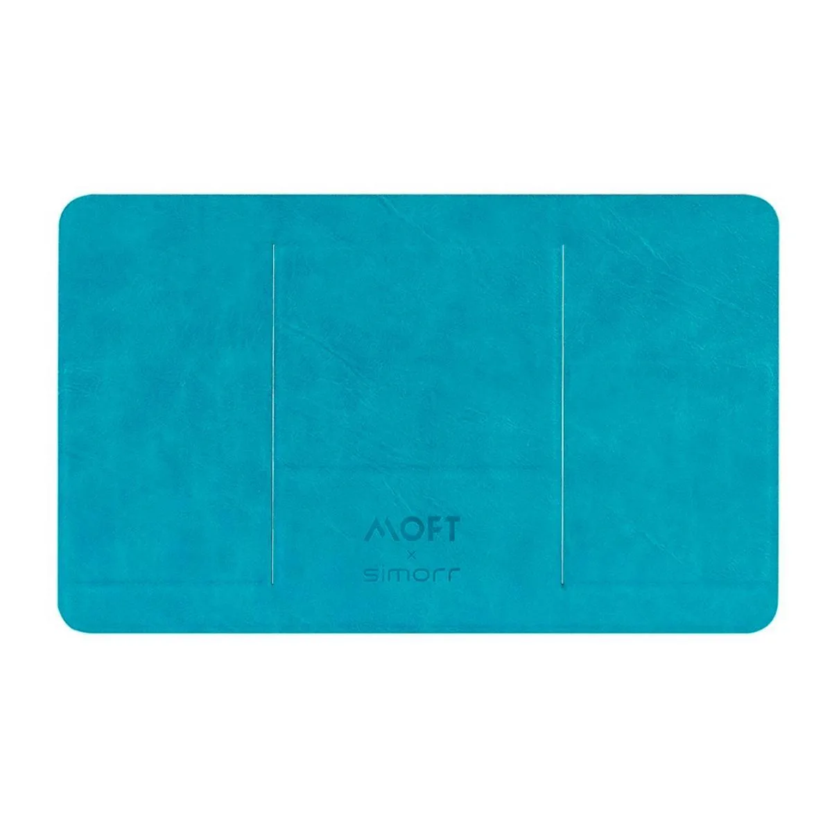SmallRig simorr adhesive laptop stand in Magic Blue, thin foldable PU and fiberglass panel shown attached to a laptop base