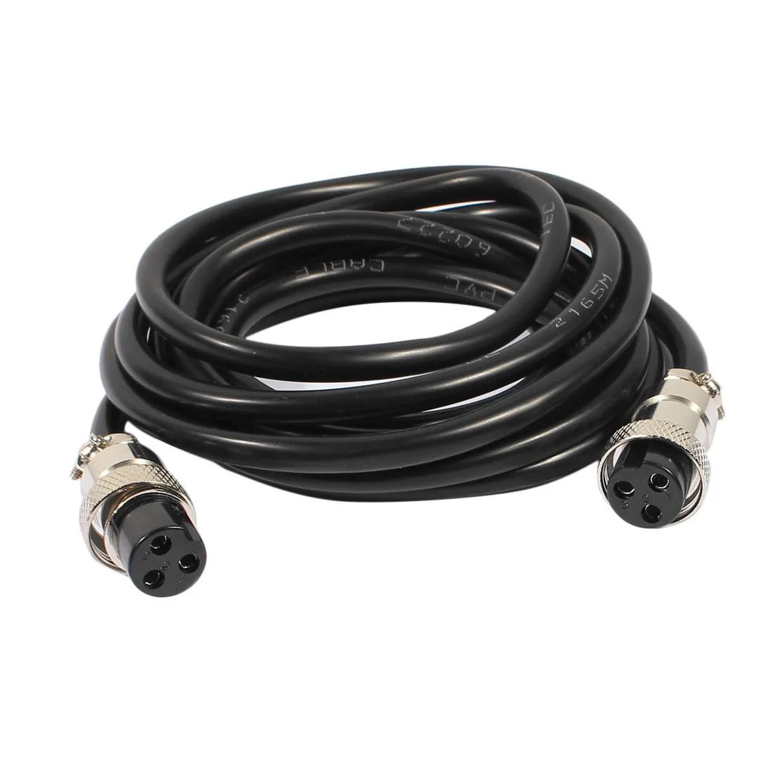 Black GX16 aviation socket cable with double female straight heads 2m length