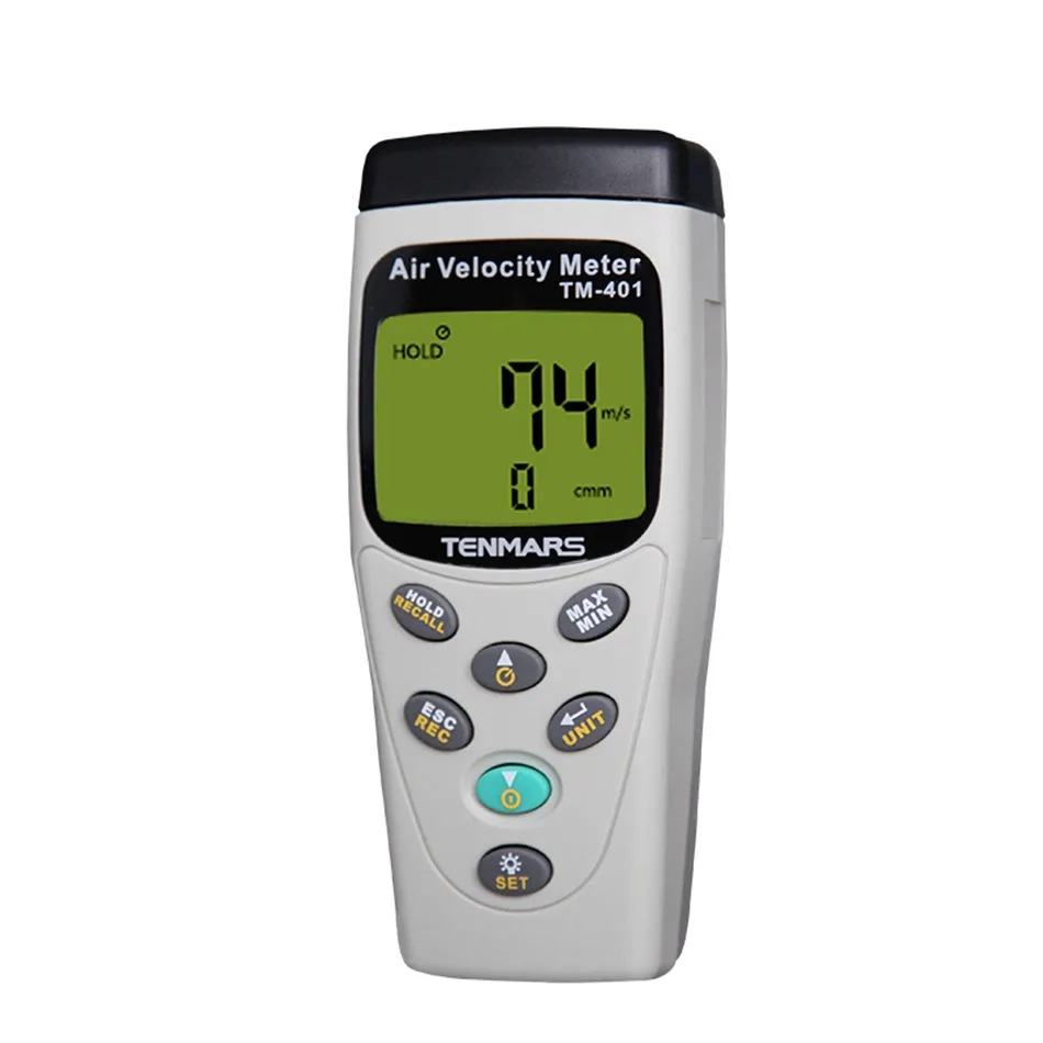Red handheld anemometer with 30mm vane and LCD display