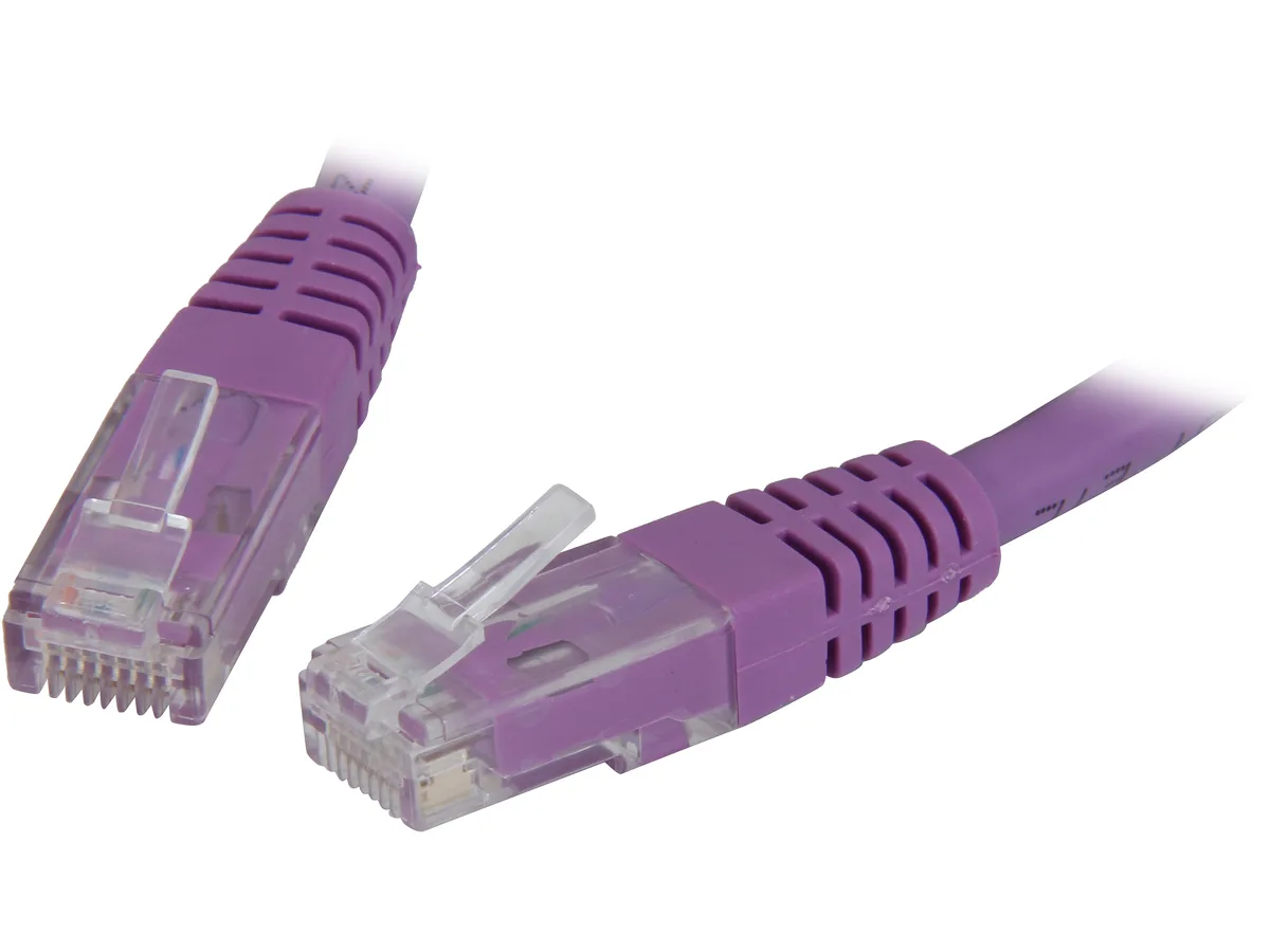 Purple 15 ft Cat6 Ethernet cable with molded RJ45 connectors