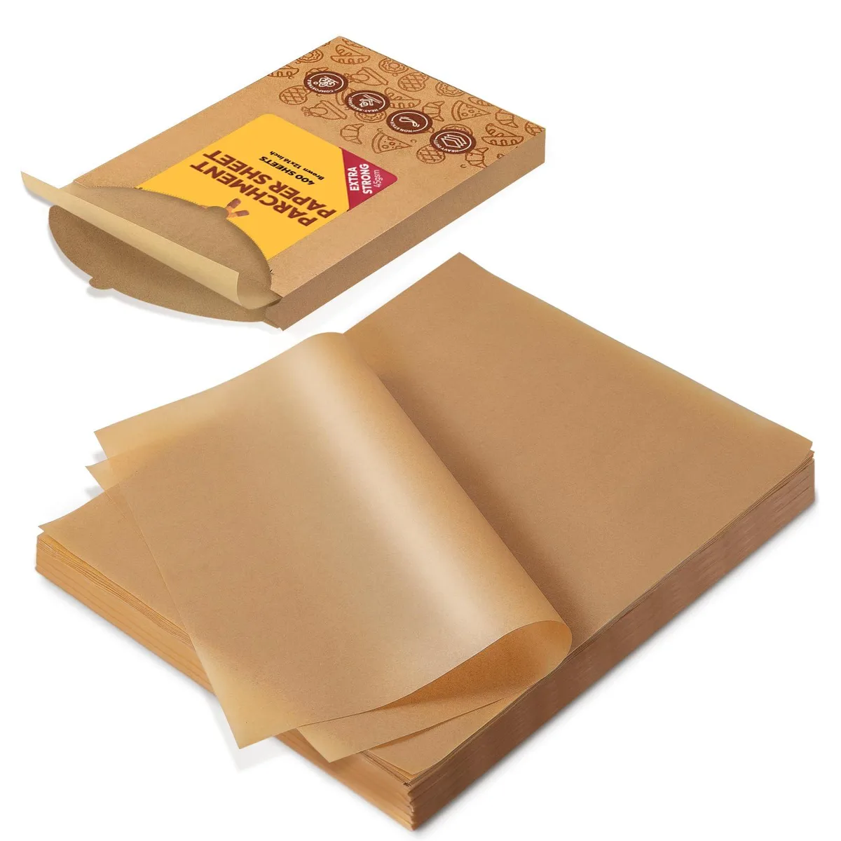 Stack of 400 flat unbleached parchment sheets 12 x 16 in