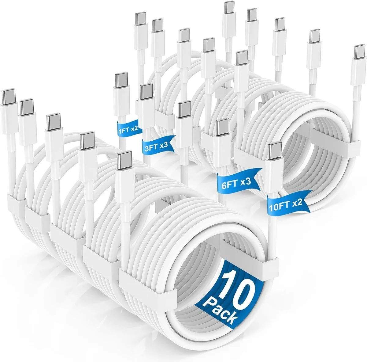 miqpower miqpower 10Pack USB C to USB C Cable 60W PD 3.0 Mixed Lengths — product photo
