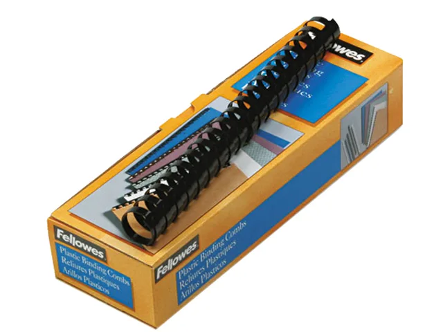 FELLOWES FELLOWES 52383 Plastic Comb Bindings 1" 200 Sheet Black 10 Pack — product photo