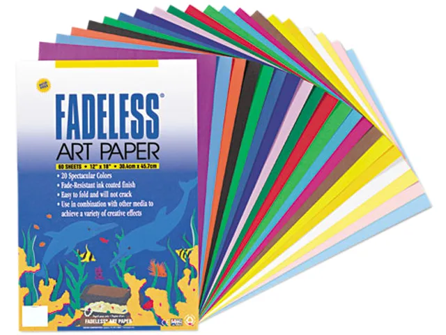 Stack of 60 assorted colour fadeless paper sheets 12 by 18 inches