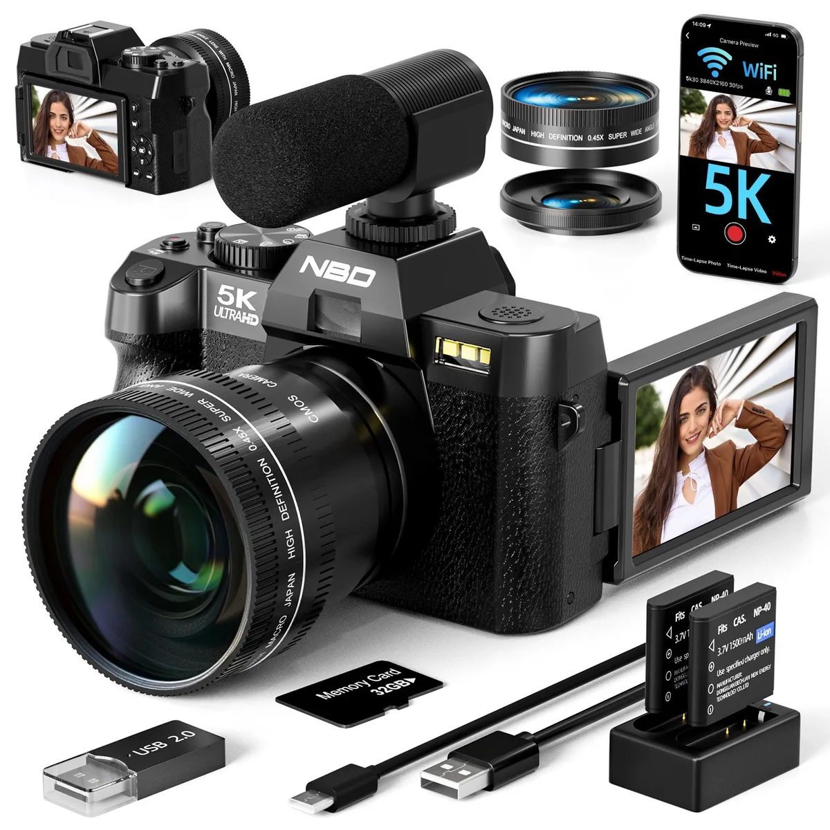 G-Anica G-Anica 48MP 5K 4K 60FPS 32GB TF Card Black shoot camera — product photo